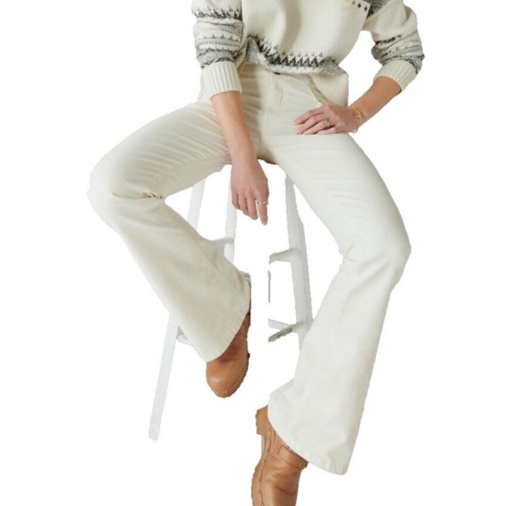Lucky Brand Stevie High Rise Flare Ivory Corduroy Pants NWT 10 Waist 30